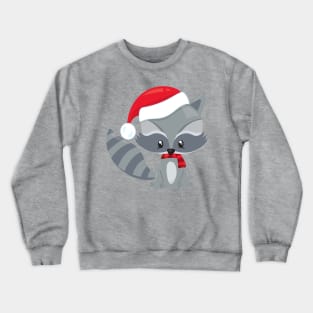 Christmas Raccoon, Cute Raccoon, Santa Hat, Scarf Crewneck Sweatshirt